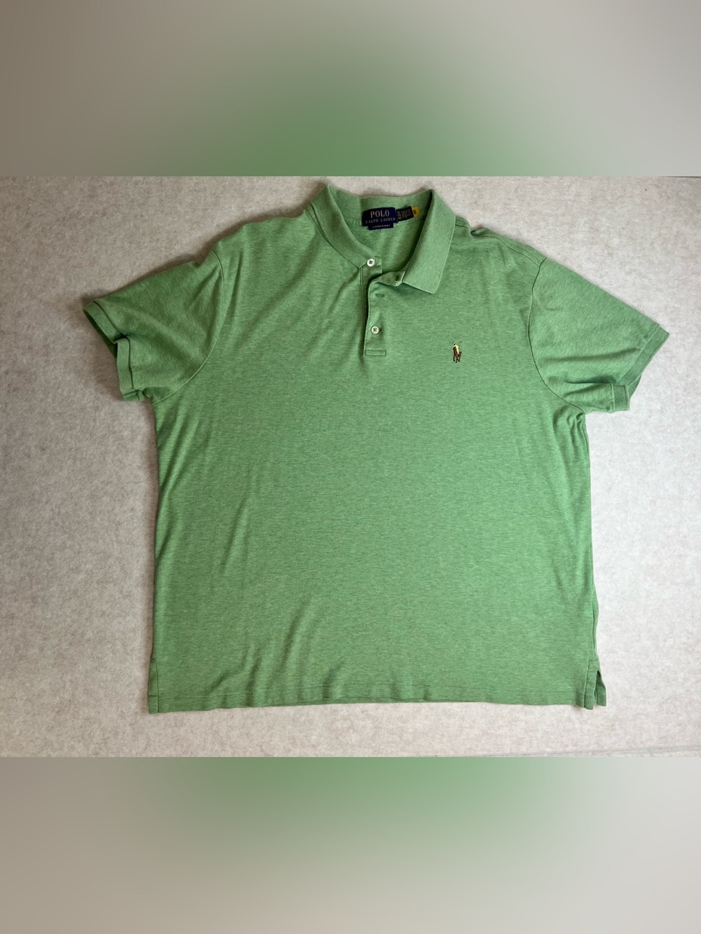 🍀 Polo Ralph Lauren Green Heather Custom Slim Fit Polo – Size XL